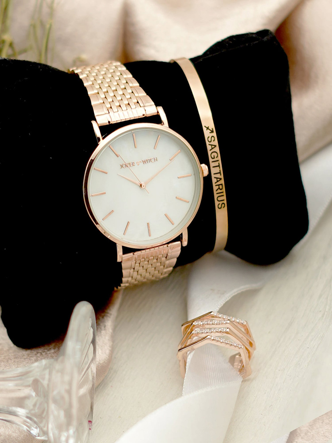 JOKER & WITCH Love Jinx Rosegold Sagittarius Love Triangle Women Watch Gift Set JWLT83