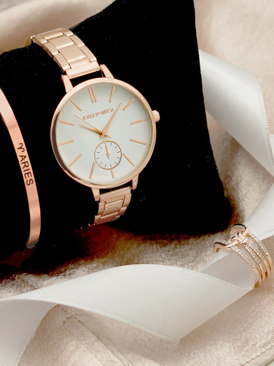 JOKER & WITCH Women Stainless Steel Starry Eyes Aries Love Triangle Watch Gift Set