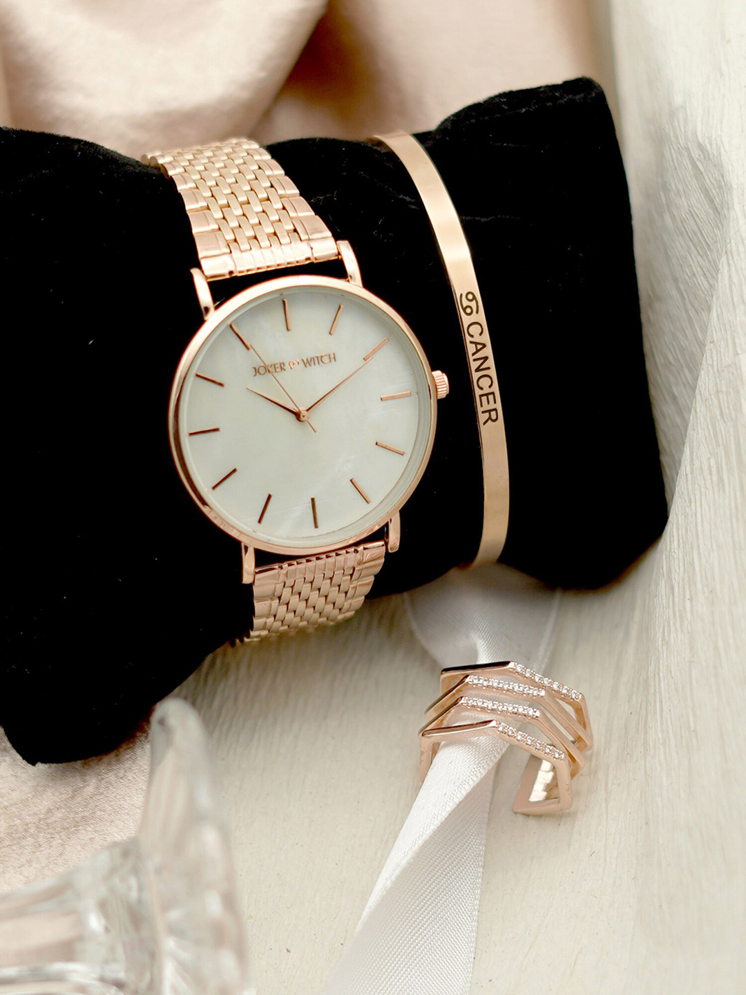 JOKER & WITCH Women Stainless Steel Love Jinx Rosegold Cancer Love Triangle