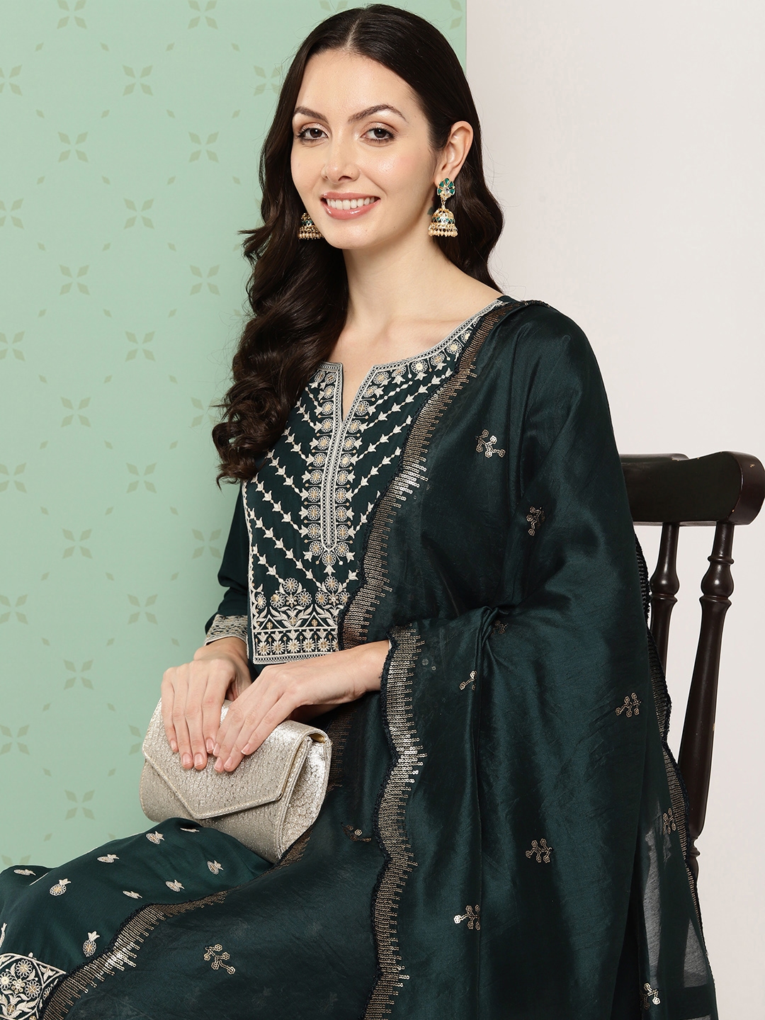 Libas Floral Embroidered Sequinned Pure Silk Kurta With Trousers & Dupatta - Kurta Sets for Women 23803280 | Myntra