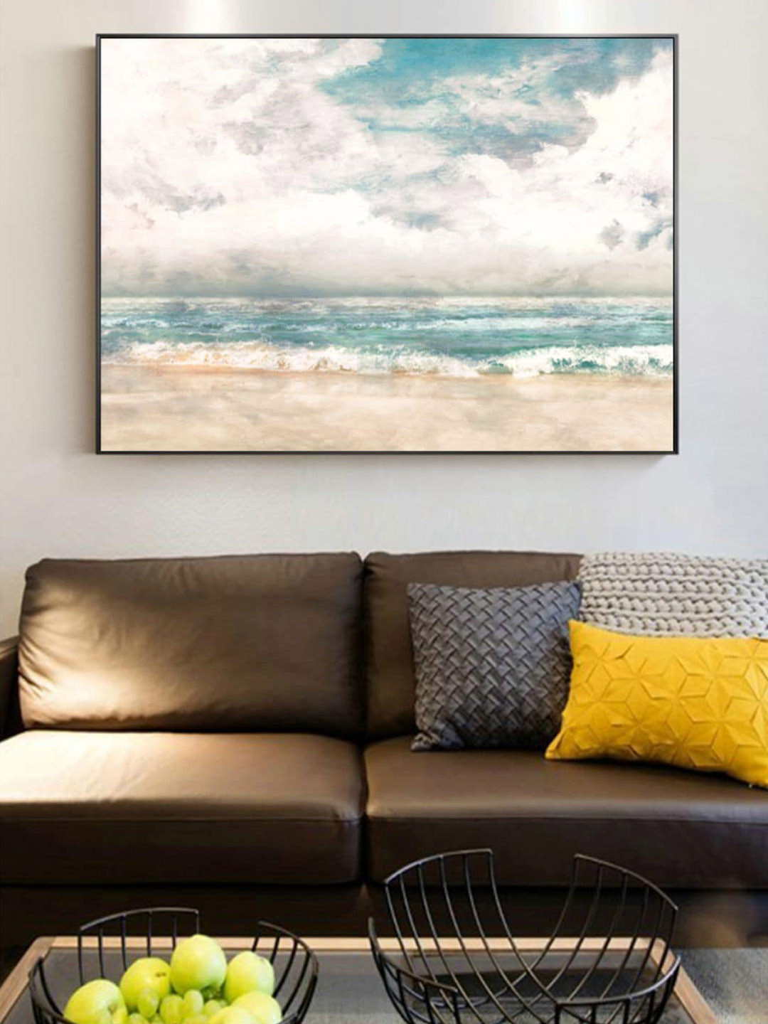 THE HANDMADE FLAIR Blue & White Sky Seascape Painting Framed Wall Art