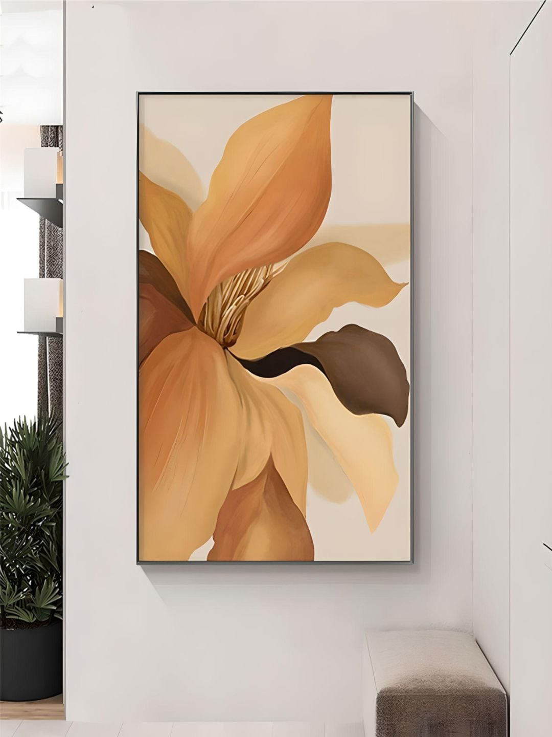 THE HANDMADE FLAIR Orange-Color & Brown Floral Printed Framed Wall Art
