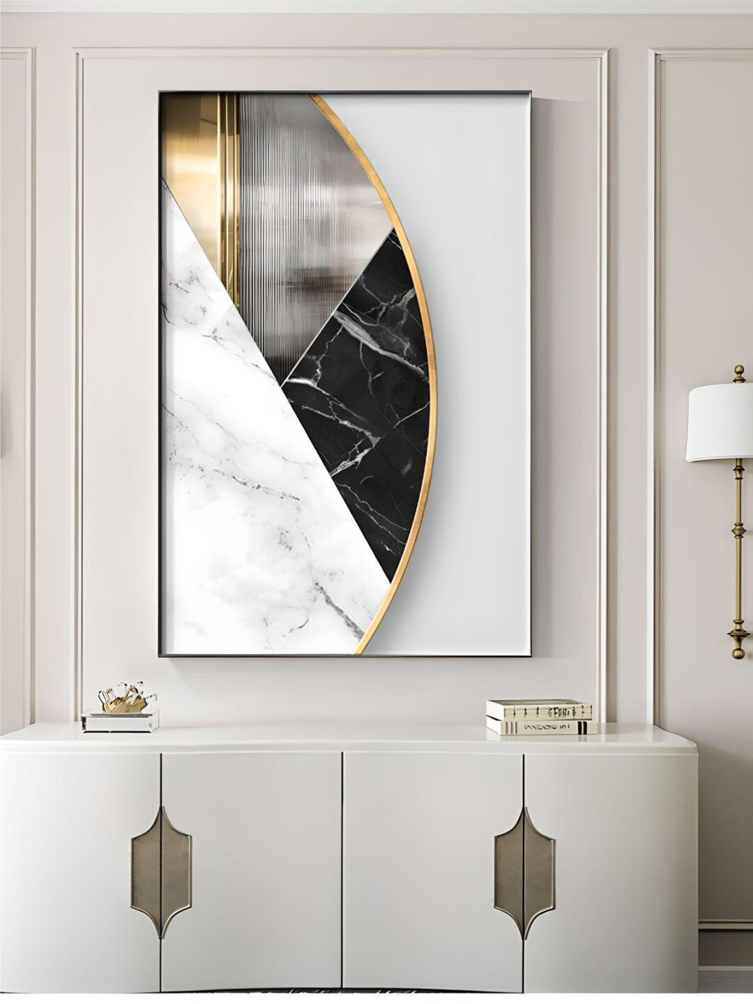 THE HANDMADE FLAIR Porcelain Abstract Marble Wood Wall Paintings Wall Art - 50x70In