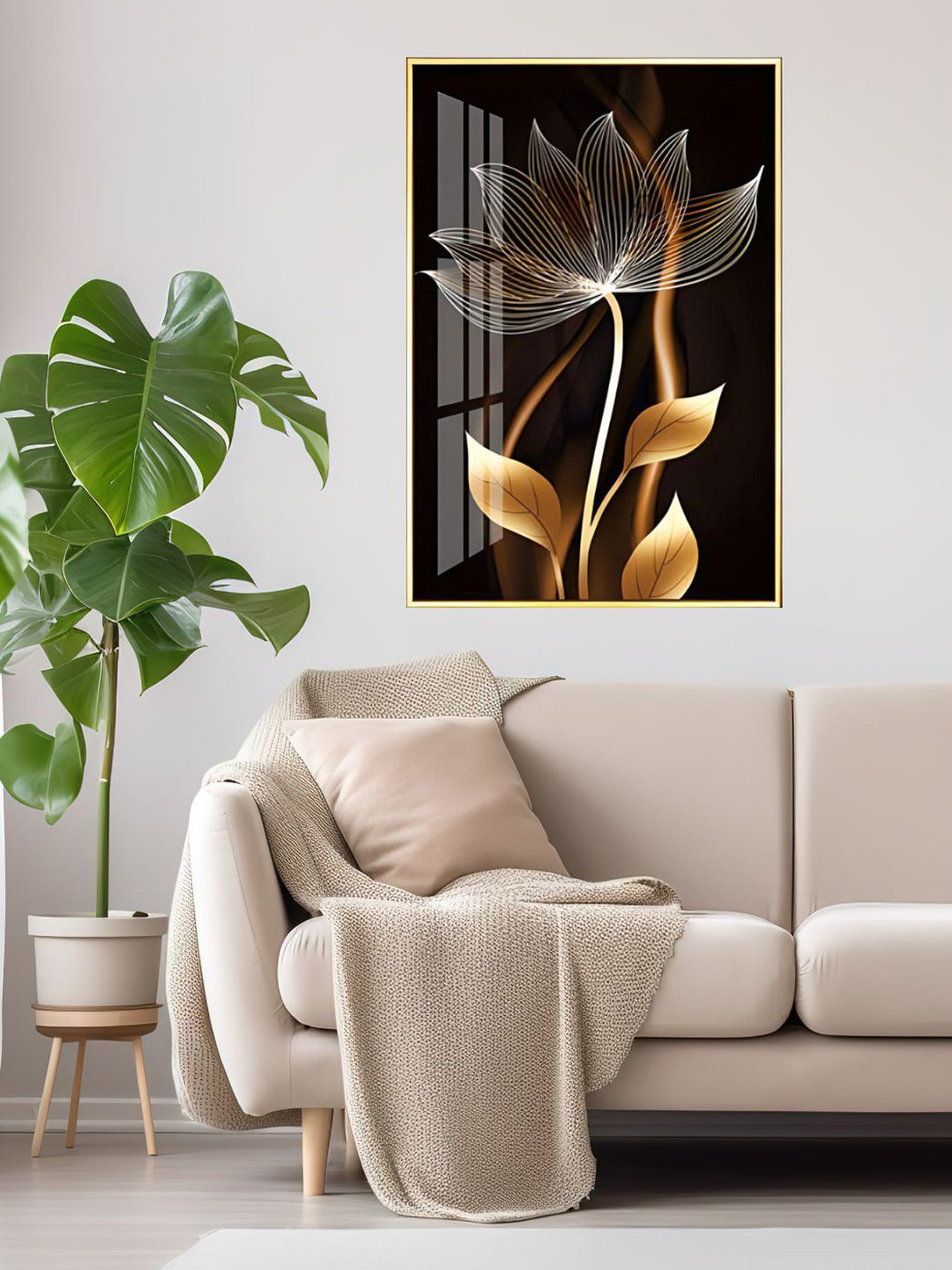 THE HANDMADE FLAIR Crystal Porcelain Brown & Orange-Color Floral Framed Wall Art