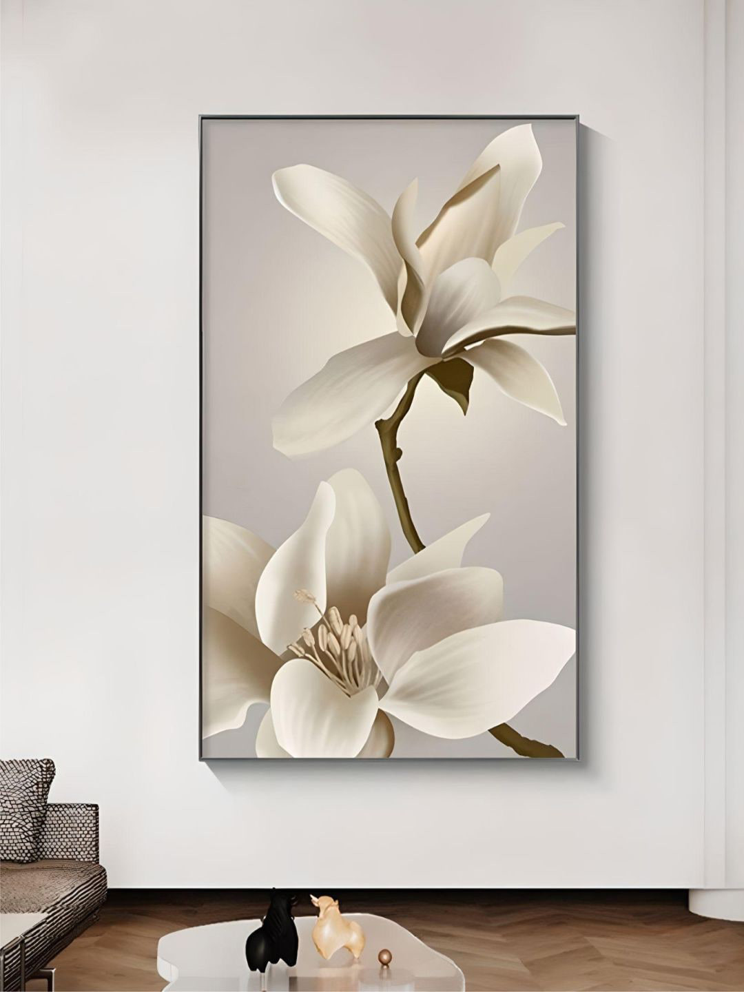 THE HANDMADE FLAIR Crystal White & Metallic-Color Floral Printed Framed Wall Art