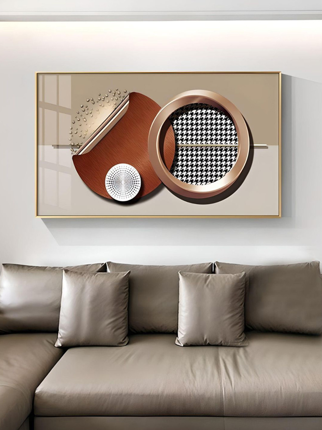 THE HANDMADE FLAIR Crystal Maroon & Metallic-Color Abstract Printed Framed Wall Art