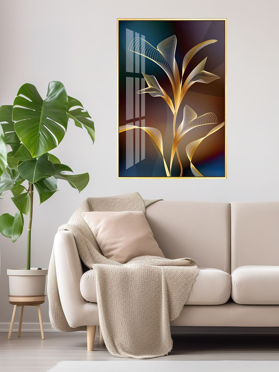 THE HANDMADE FLAIR Blue & Orange-Color Abstract Printed Framed Wall Art
