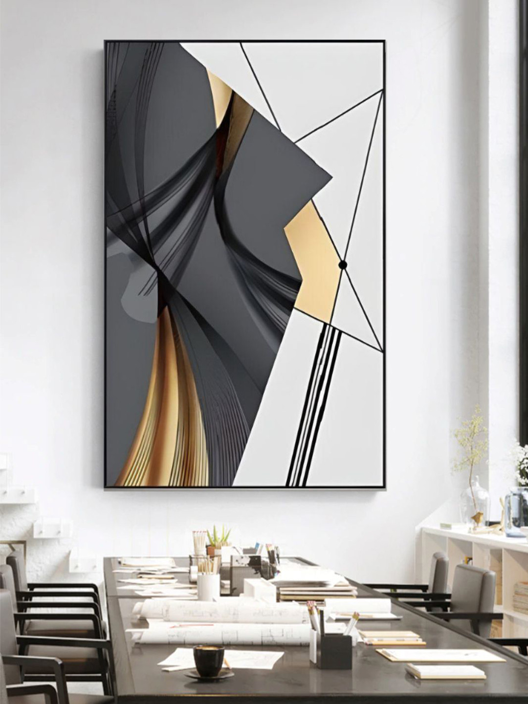 THE HANDMADE FLAIR Crystal Black & Grey Abstract Printed Framed Wall Art