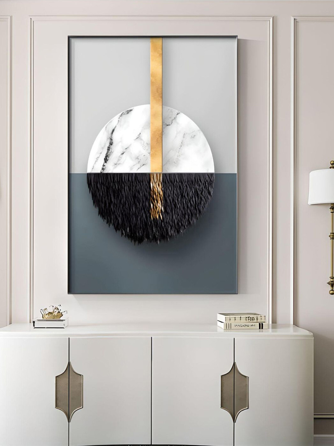 THE HANDMADE FLAIR Olive-Green & Grey Abstract Printed Framed Wall Art