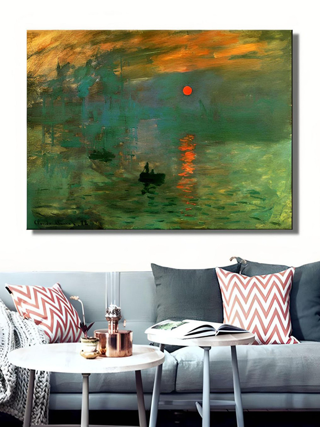 THE HANDMADE FLAIR Crystal Green & Orange-Color Abstract Printed Framed Wall Art