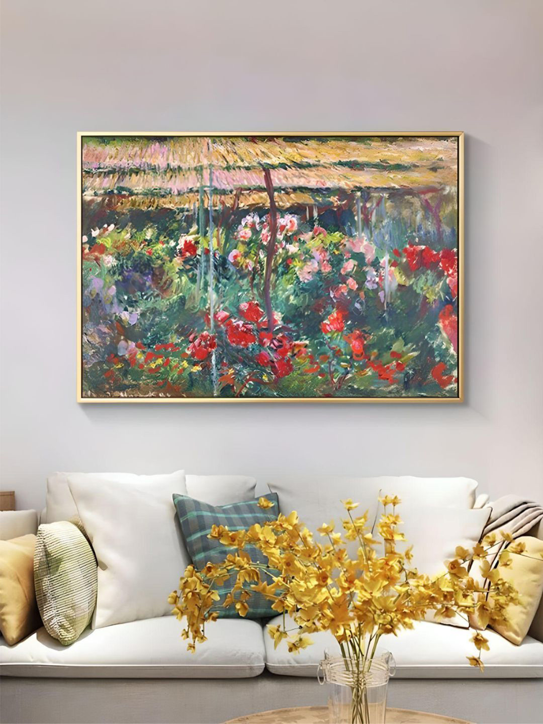 THE HANDMADE FLAIR Green & Brown Peony Garden Painting Framed Wall Art