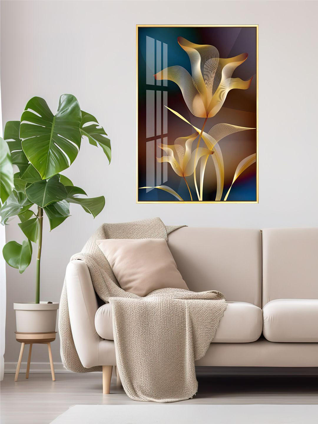 THE HANDMADE FLAIR Charcoal-Black & Blue Abstract Printed Framed Wall Art