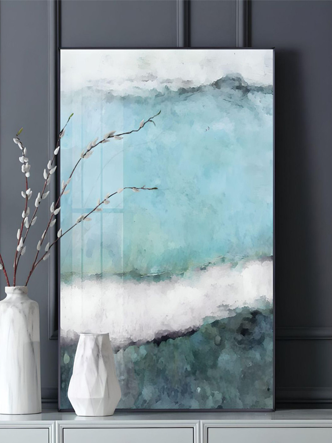 THE HANDMADE FLAIR Blue & Black Abstract Printed Framed Wall Art