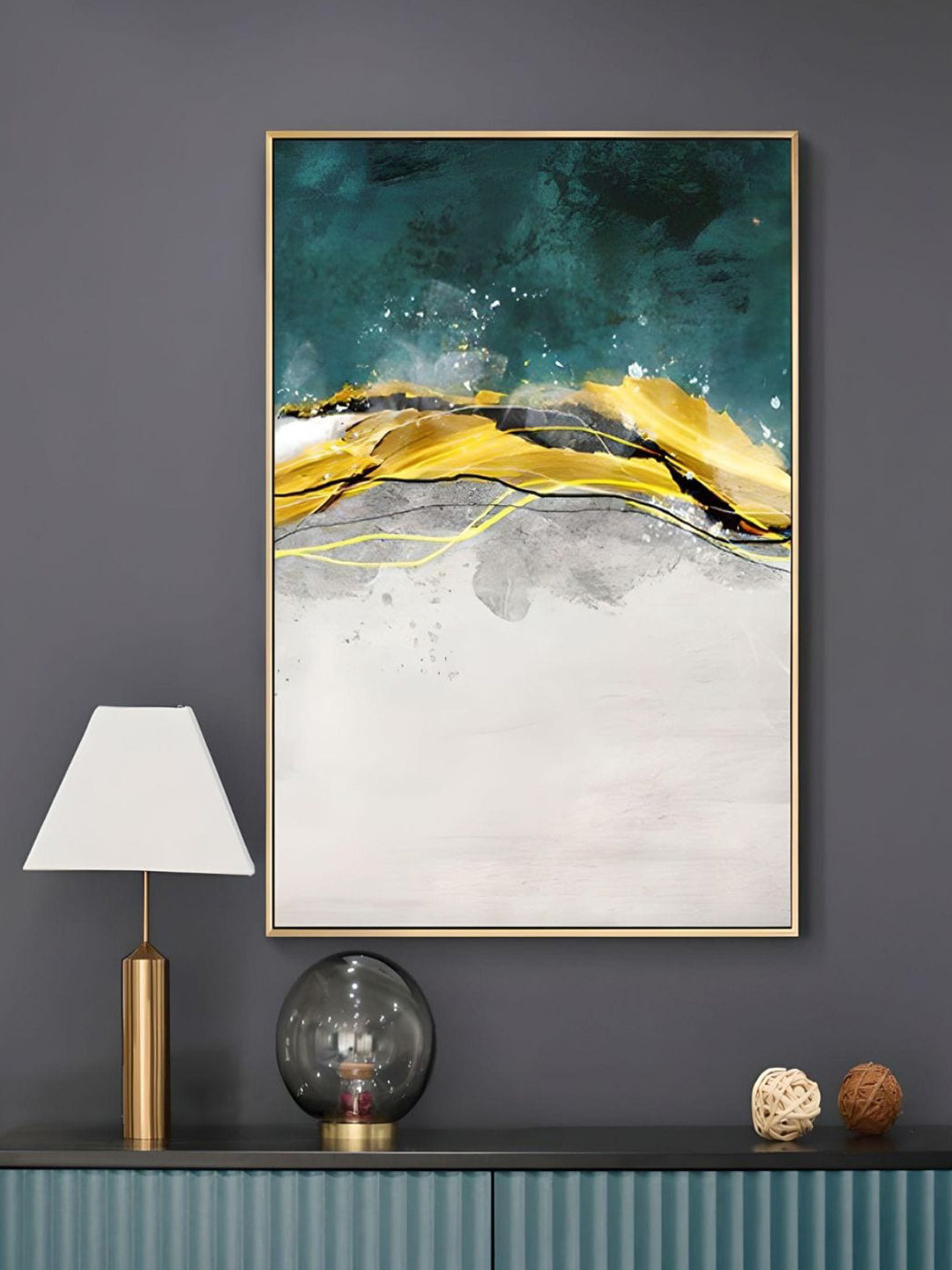 THE HANDMADE FLAIR White & Green Porcelain Abstract Painting Wall Art