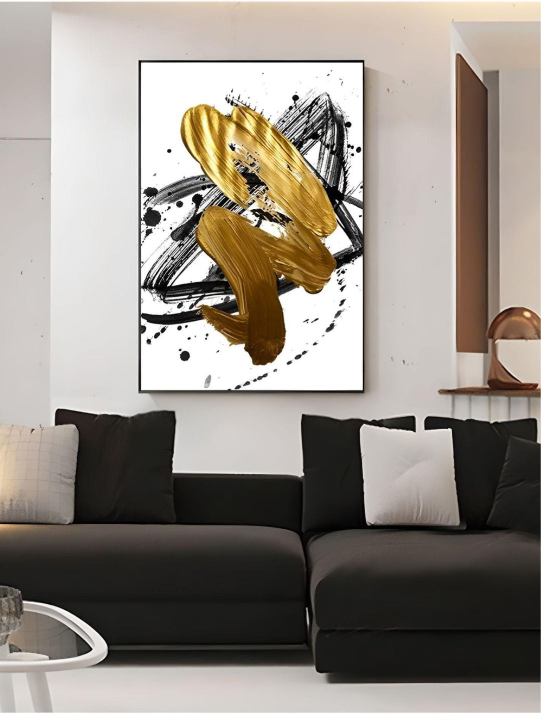 THE HANDMADE FLAIR Crystal Porcelain White & Brown Swirls Luxury Nordic Painting Wall Art