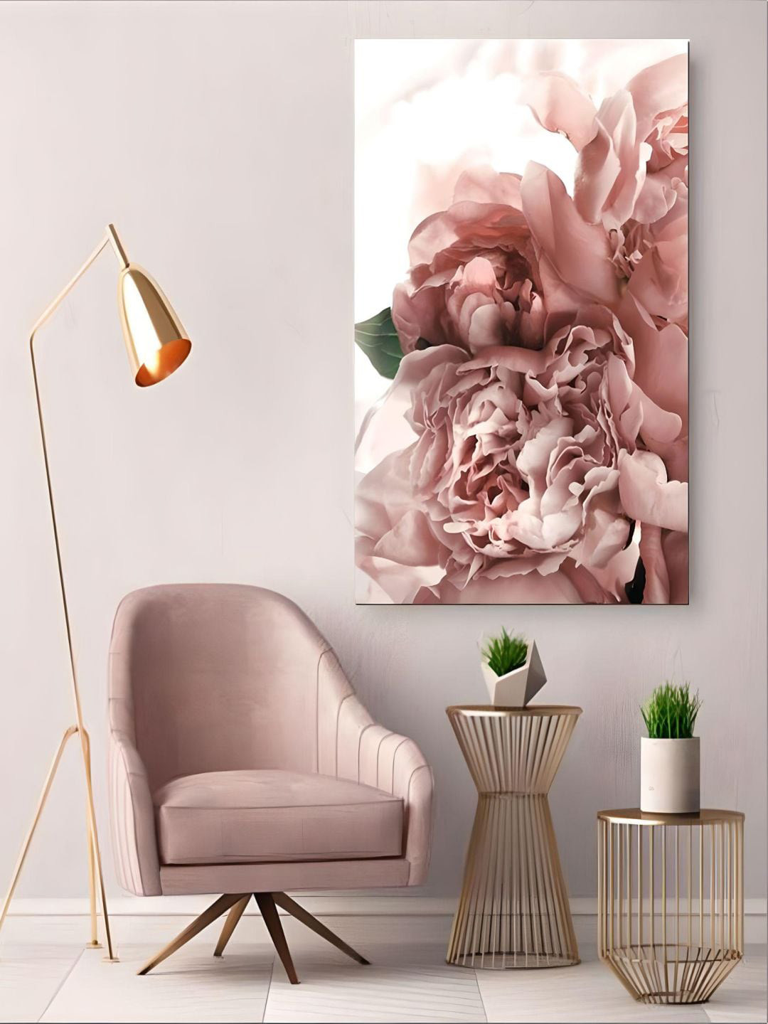 THE HANDMADE FLAIR Beige & Pink Rose Flower Painting Wall Art