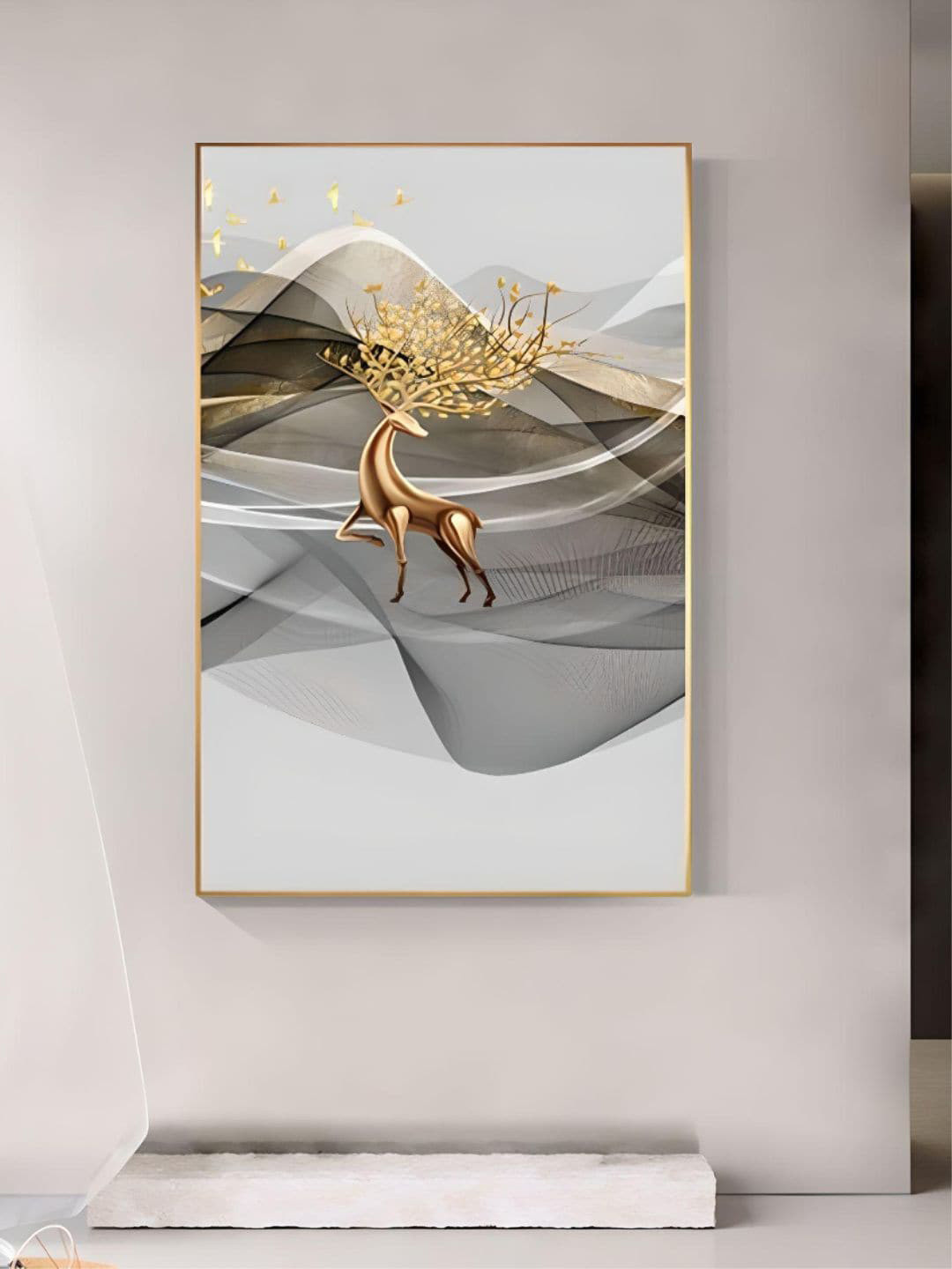 THE HANDMADE FLAIR Grey & Brown Flowing Deer Mountain Wall Art