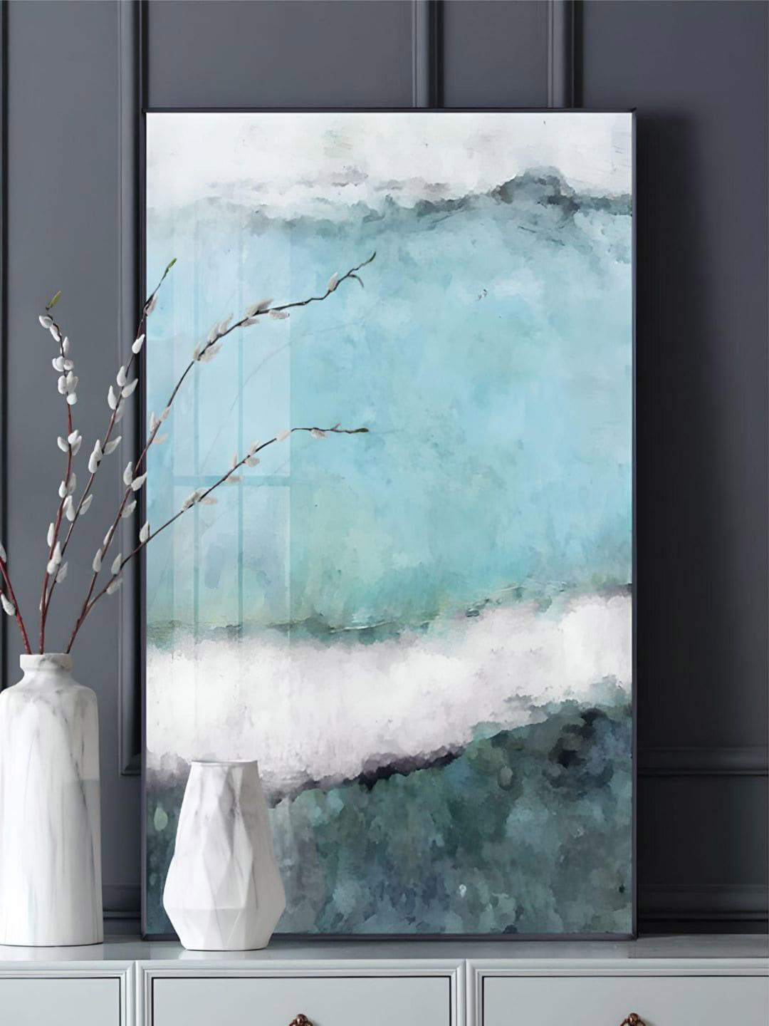 THE HANDMADE FLAIR Blue & Green Abstract Shades Painted Wall Art