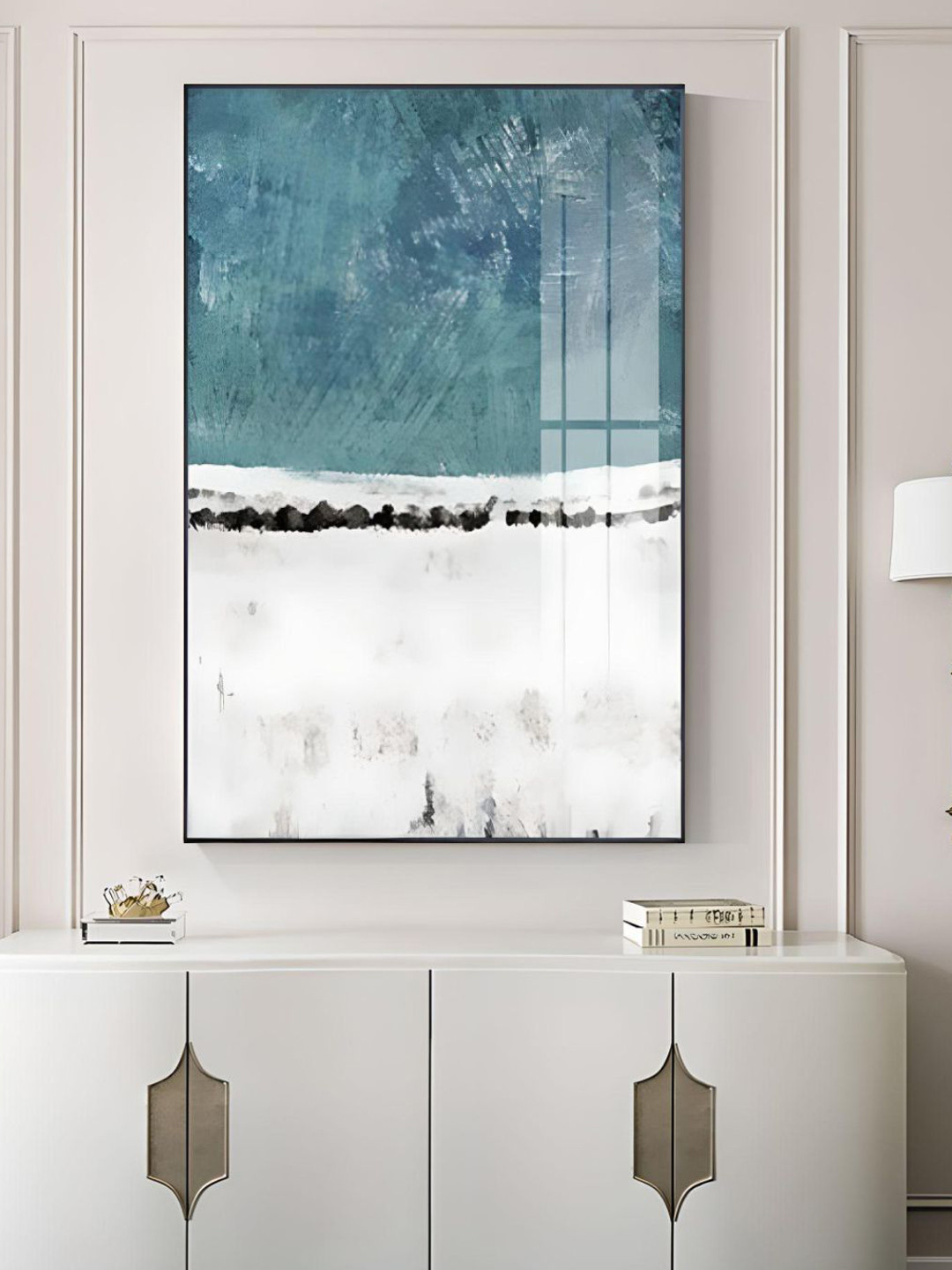 THE HANDMADE FLAIR White & Blue Abstract Shades Painting Wall Art