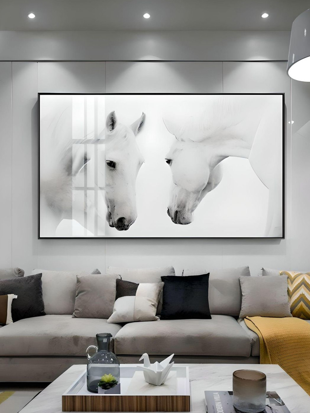 THE HANDMADE FLAIR White Horse Painting Wall Art