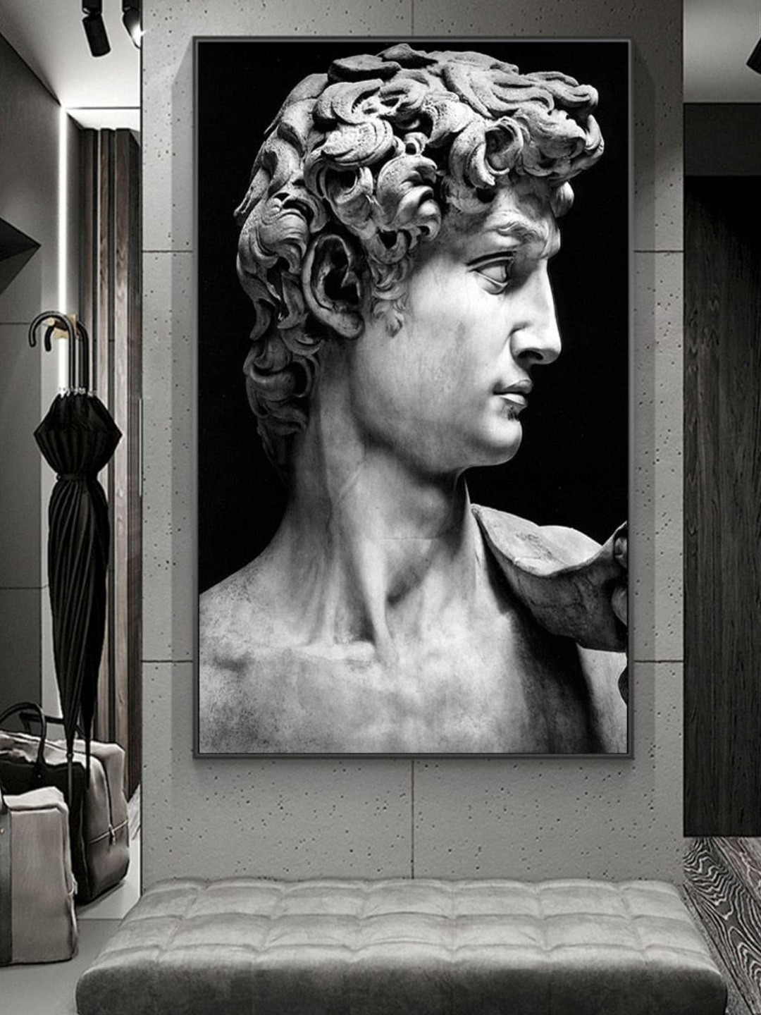 THE HANDMADE FLAIR Black & Grey David Statue Painted Wall Art