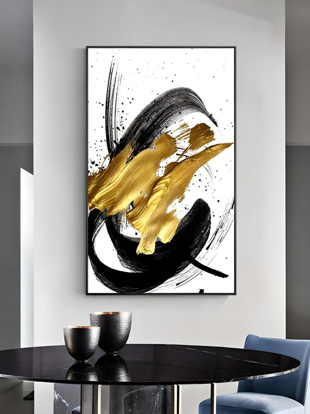 THE HANDMADE FLAIR Golden Swirl Canvas Wall Rectangle Paintings Wall Art -17.7 x 11.8In