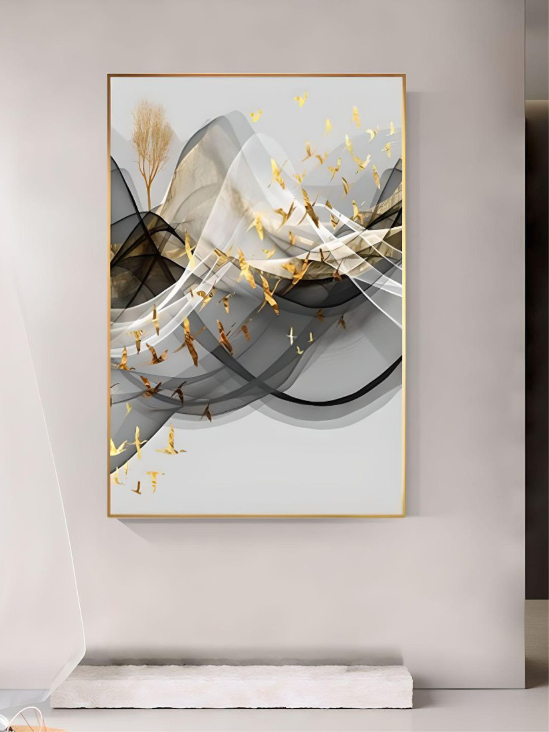 THE HANDMADE FLAIR Crystal Porcelain Grey & Black Deer Mountain Painted Wall Art