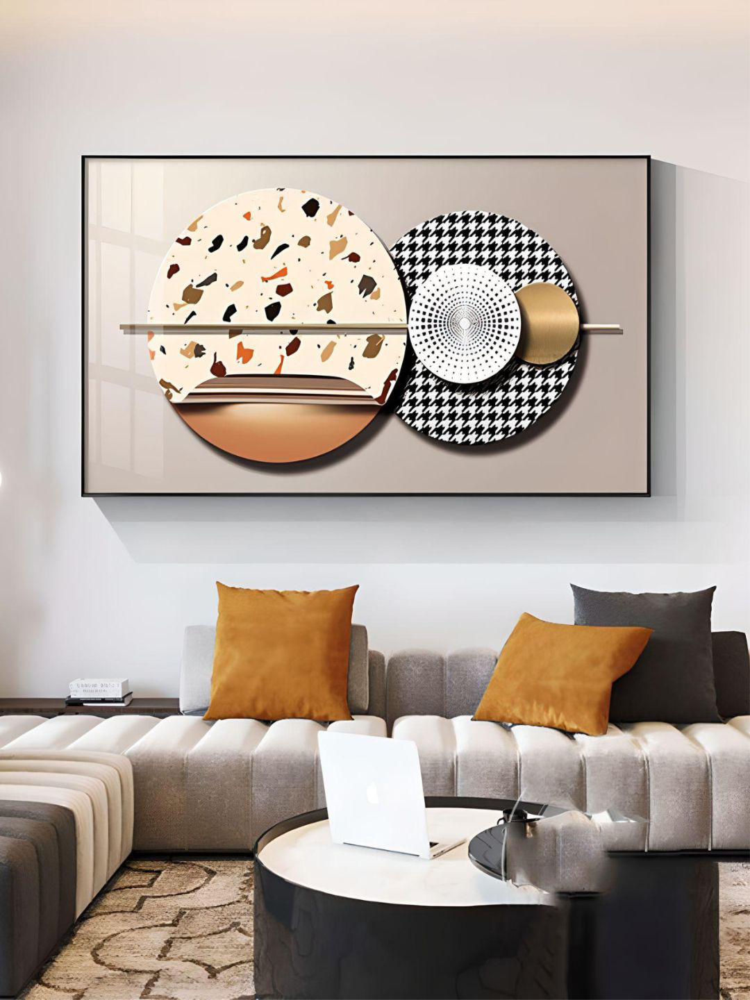 THE HANDMADE FLAIR Crystal Porcelain Beige & Black Sun Moon Painted Wall Art