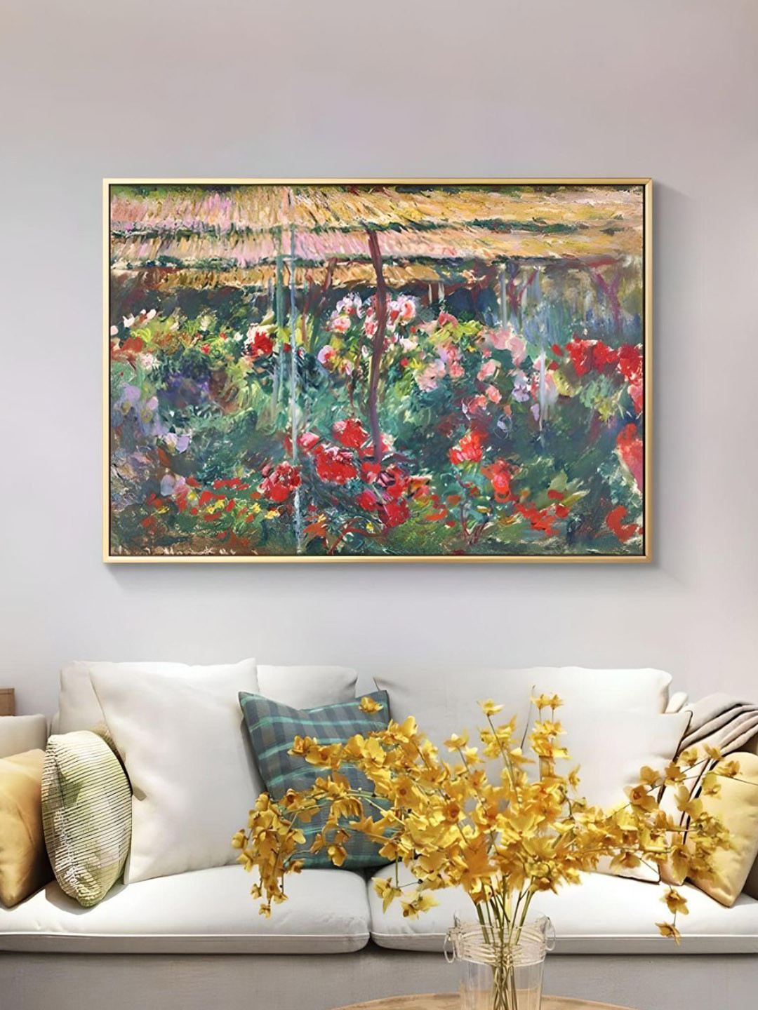 THE HANDMADE FLAIR Green & Pink Garden Claude Monet Impressionist Painted Wall Art