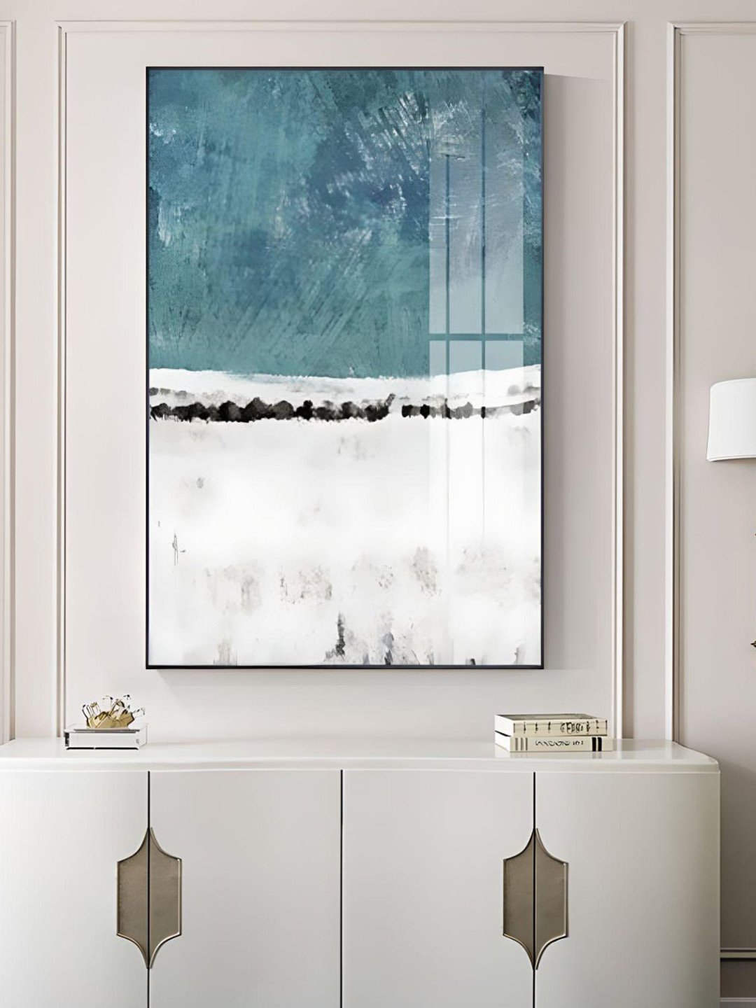 THE HANDMADE FLAIR White & Blue Abstract Shades Painting Wall Art