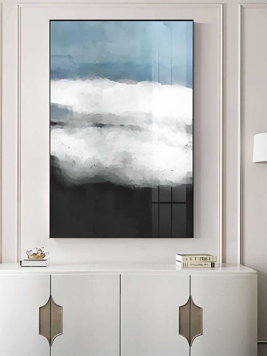 THE HANDMADE FLAIR Crystal Porcelain Blue & Black Abstract Shades Painted Wall Art