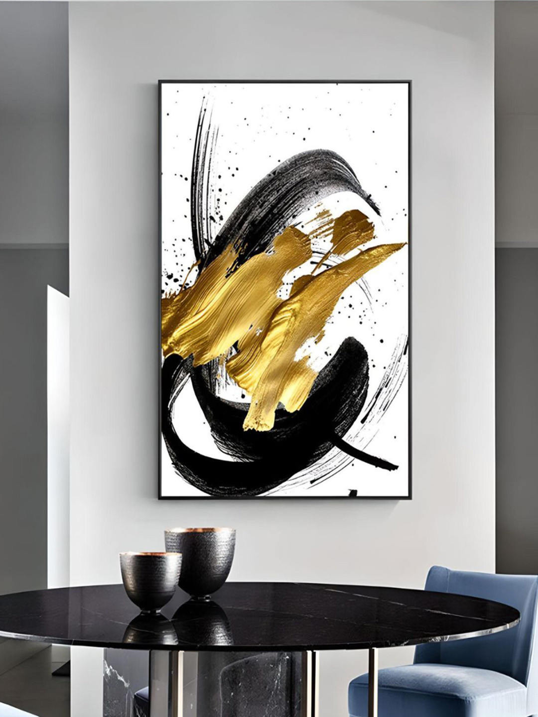 THE HANDMADE FLAIR White & Golden Swirls Luxury Nordic Painting Wall Art