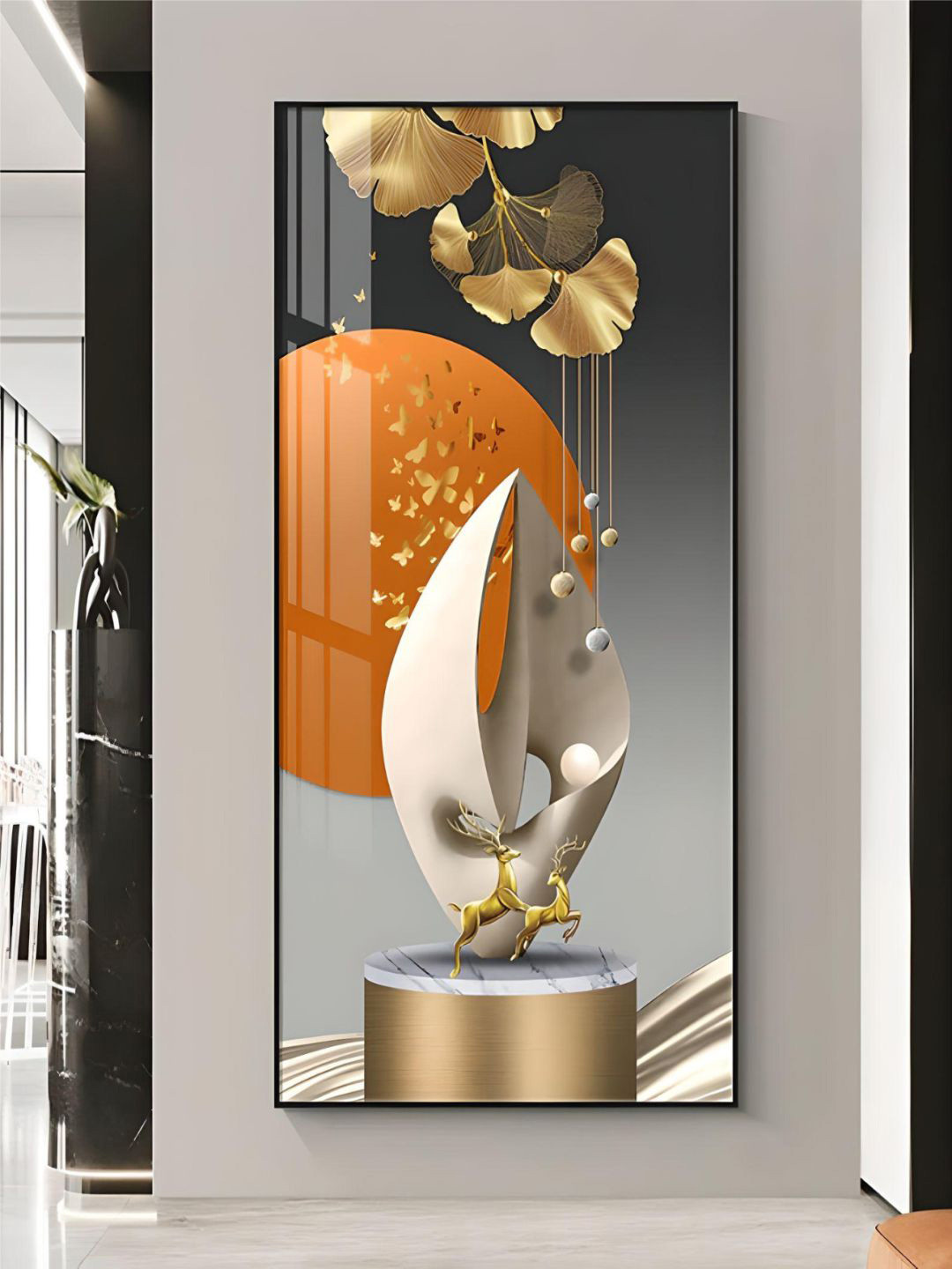 THE HANDMADE FLAIR Gold Toned Deer Circle Of Light Wall Art