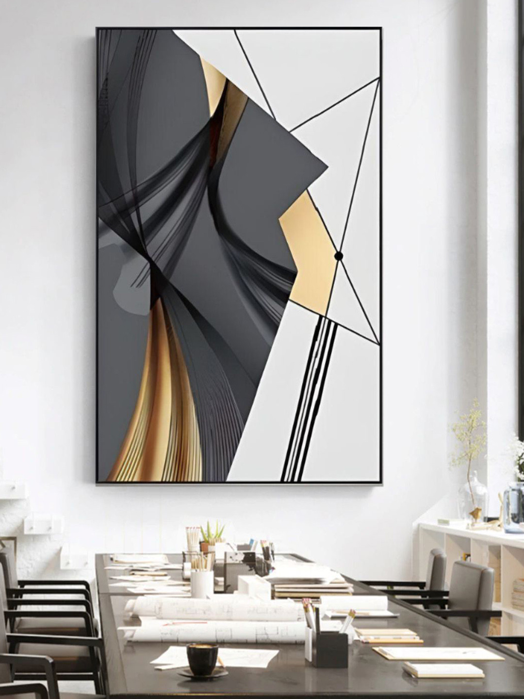 THE HANDMADE FLAIR Black & Grey Geometric Shapes Abstract Crystal Porcelain  Wall Art