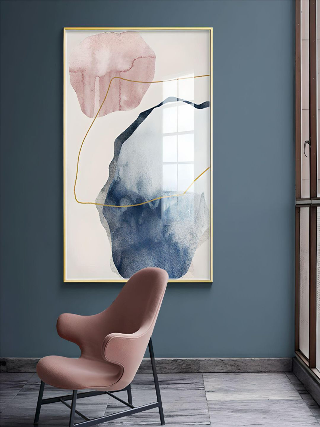 THE HANDMADE FLAIR White & Blue Geomorphic Elements Crystal Porcelain Wall Art