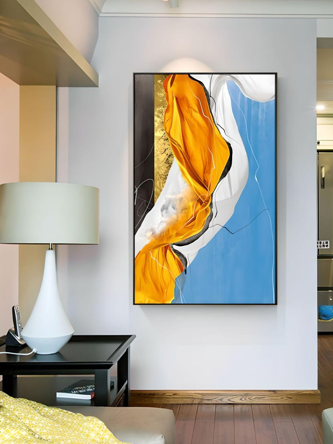 THE HANDMADE FLAIR Orange & Blue  Abstract Luxury Nordic Marble Crystal Porcelain Wall Art