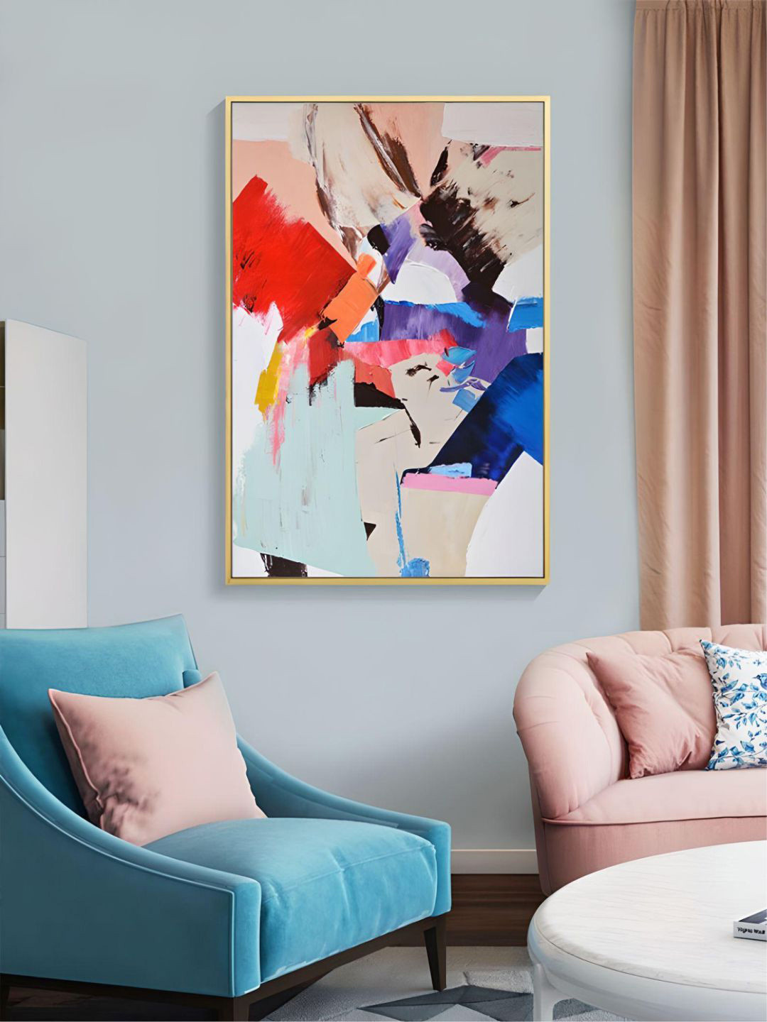 THE HANDMADE FLAIR Red & Nude Color Splash Modern Abstract Crystal Porcelain Wall Art