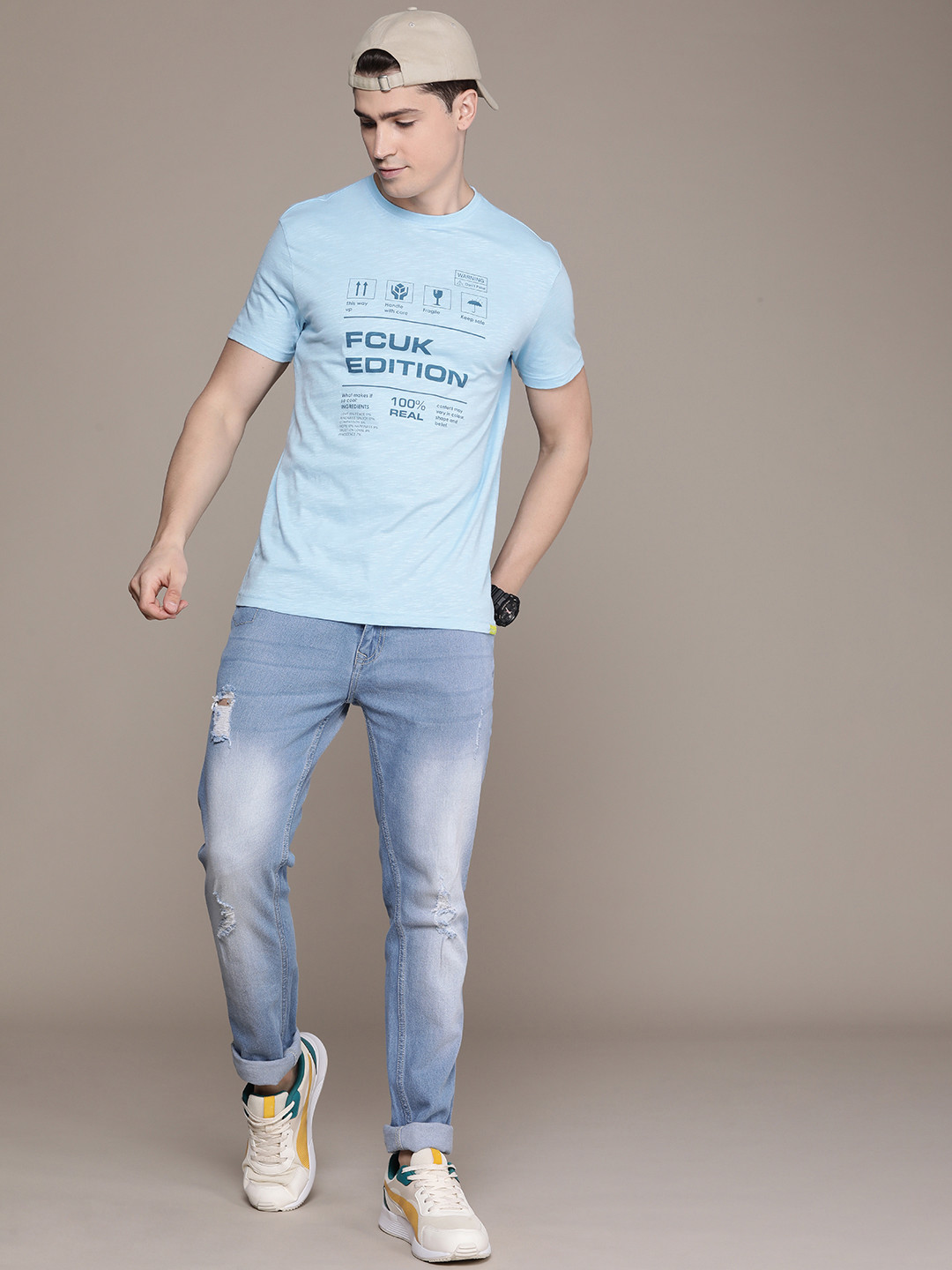 FCUK Typography Printed Pure Cotton T-shirt