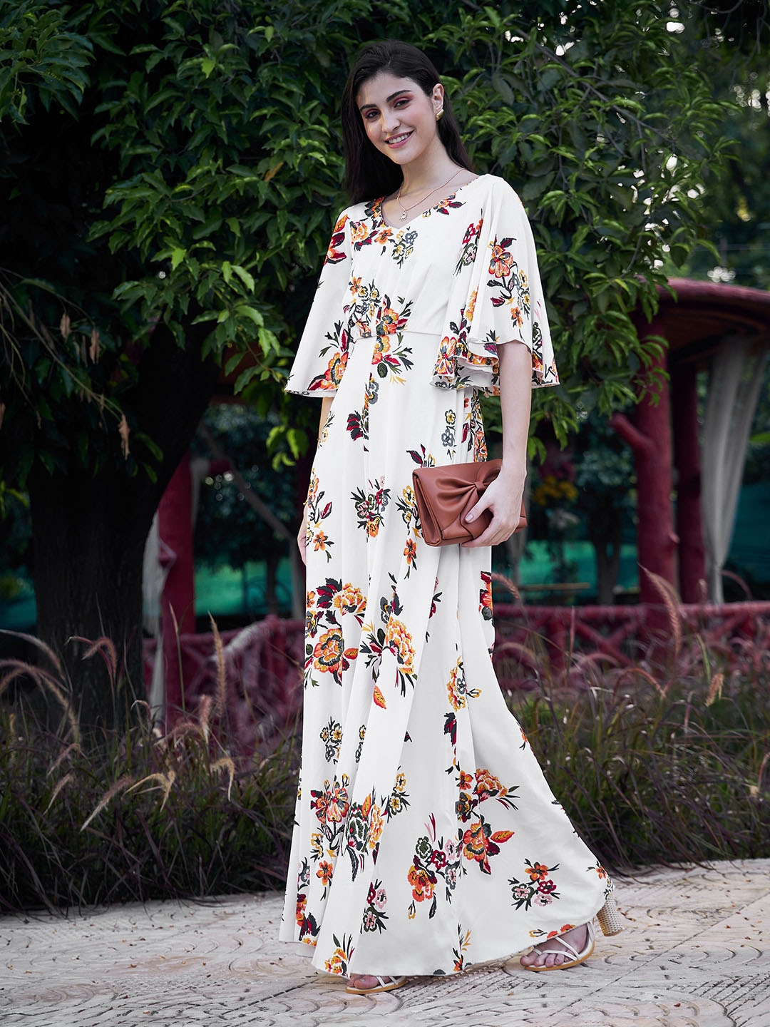 White maxi dress bell sleeves on sale
