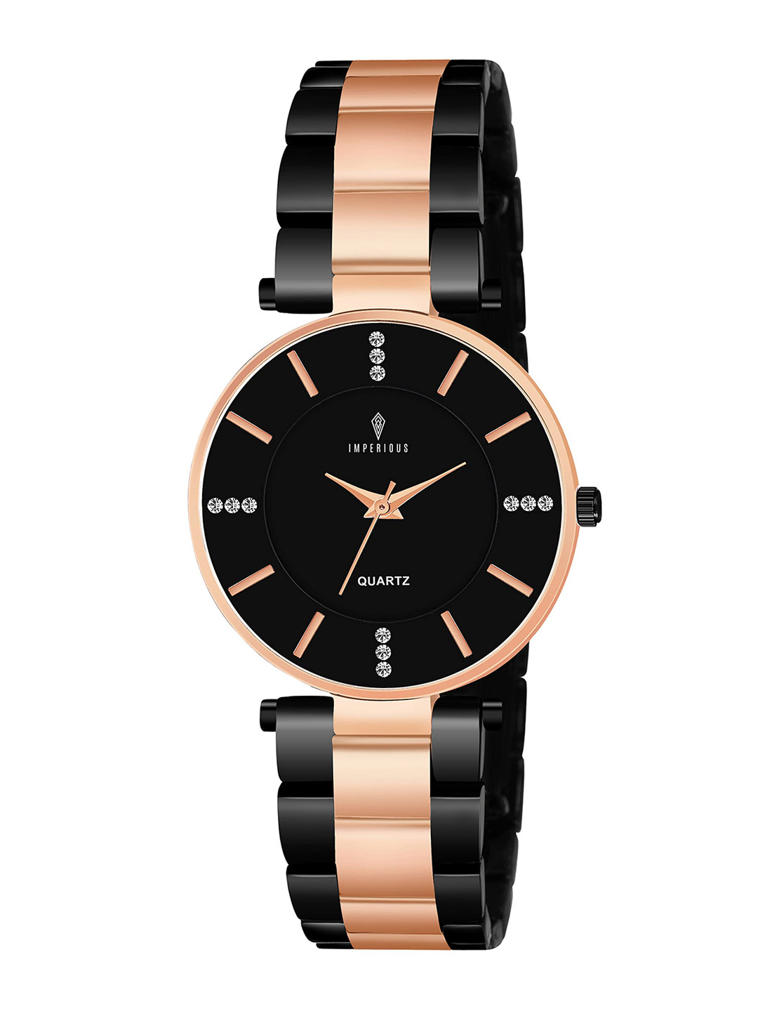 Imperious- The Royal Way Women Black Brass Embellished Dial & Multicoloured Bracelet Style Straps Analogue Watch