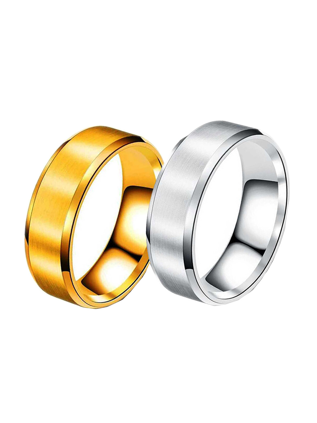 MEENAZ Unisex Pack of 2 Stainless Steel Rings
