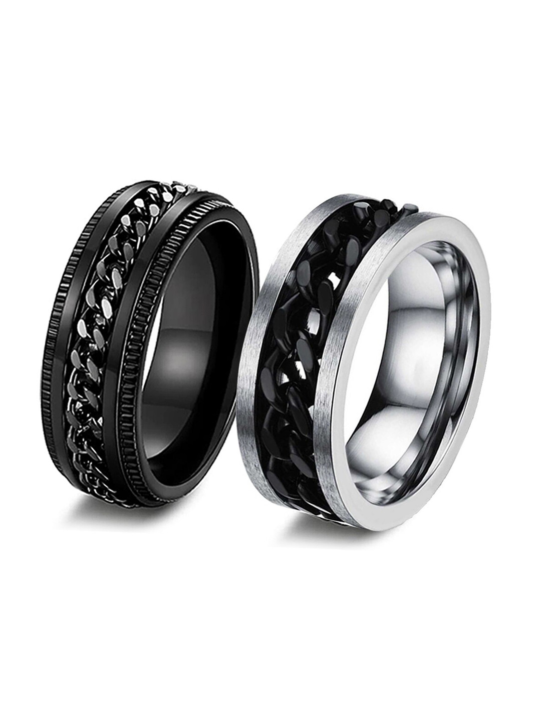 MEENAZ Unisex Set Of 2 Silver-Plated Chain Linked Finger Rings