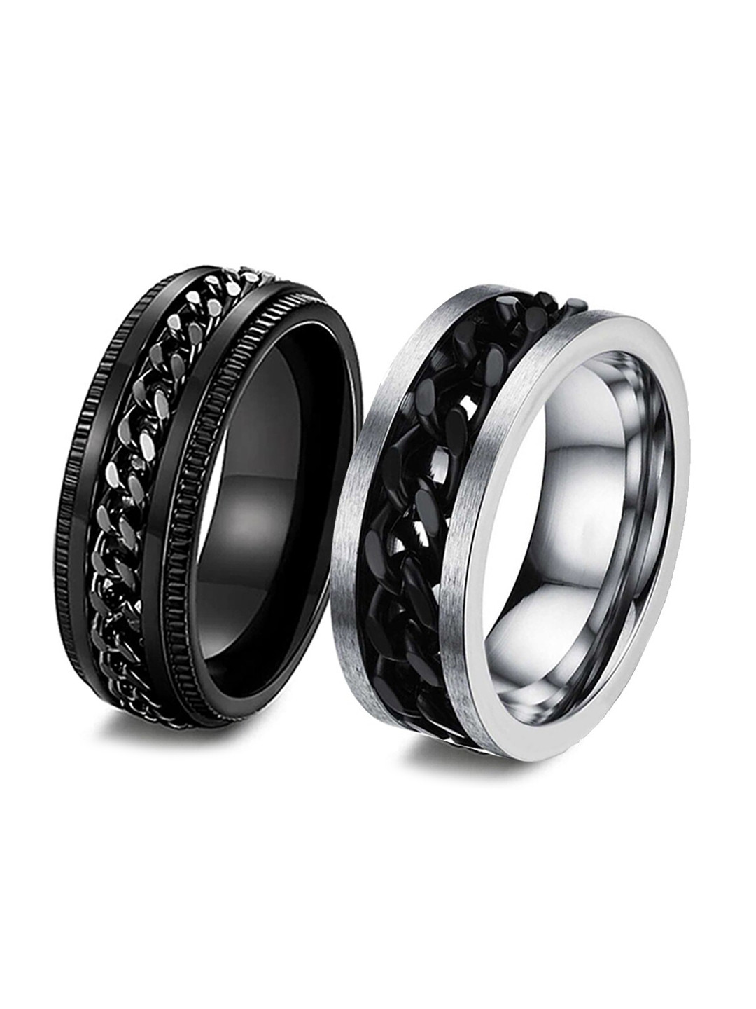 MEENAZ Unisex Pack of 2 Stainless Steel Rings