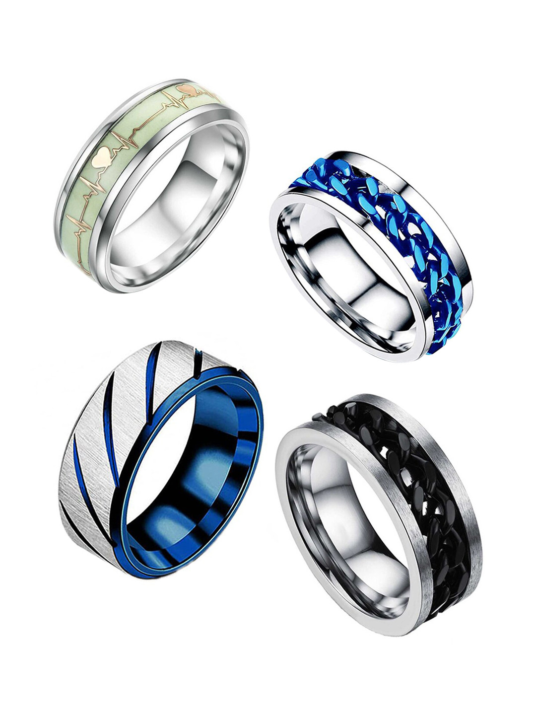 MEENAZ Unisex Set Of 4 Silver-Plated Finger Rings