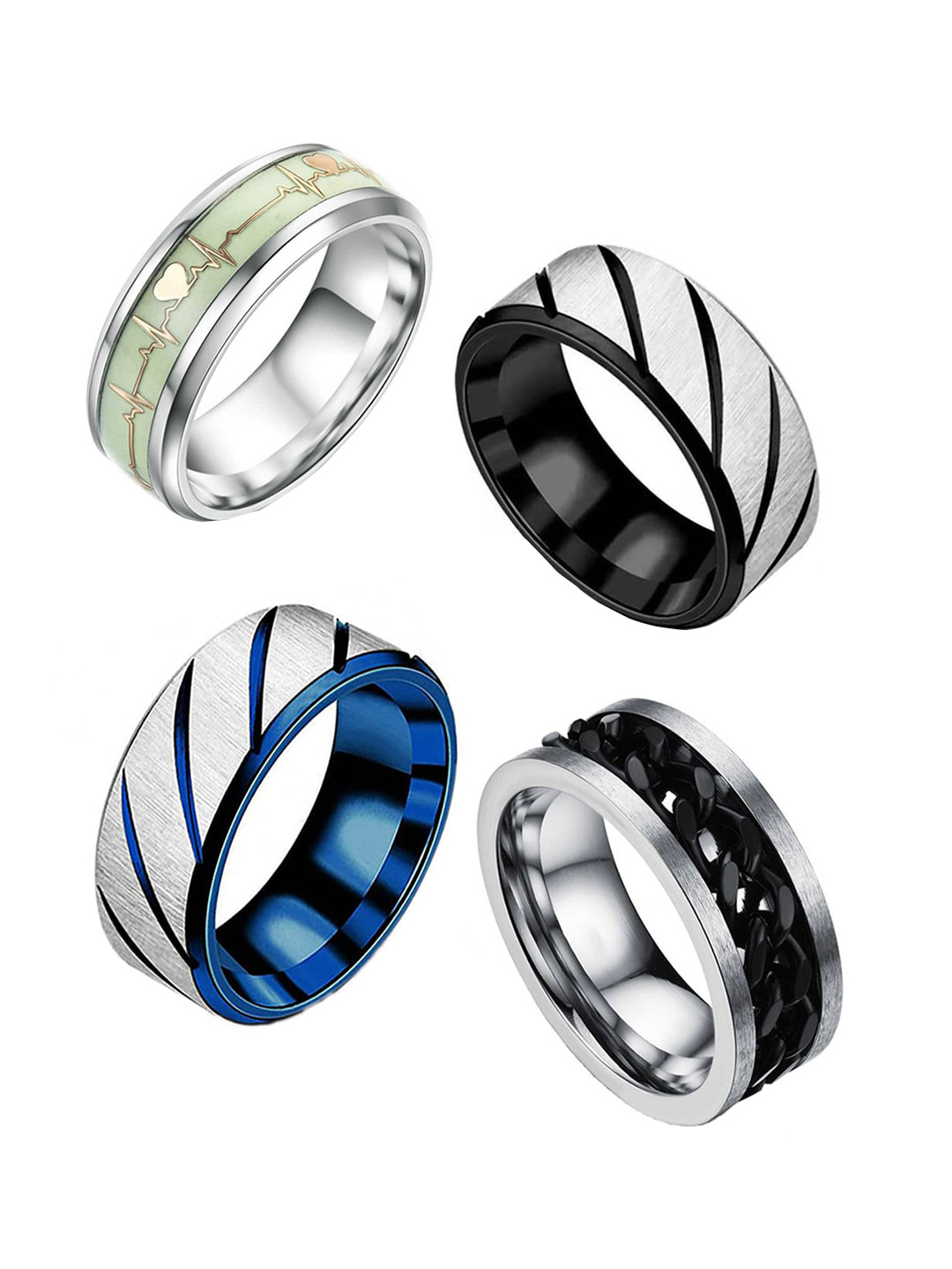 MEENAZ Unisex Set Of 4 Silver-Plated Finger Rings