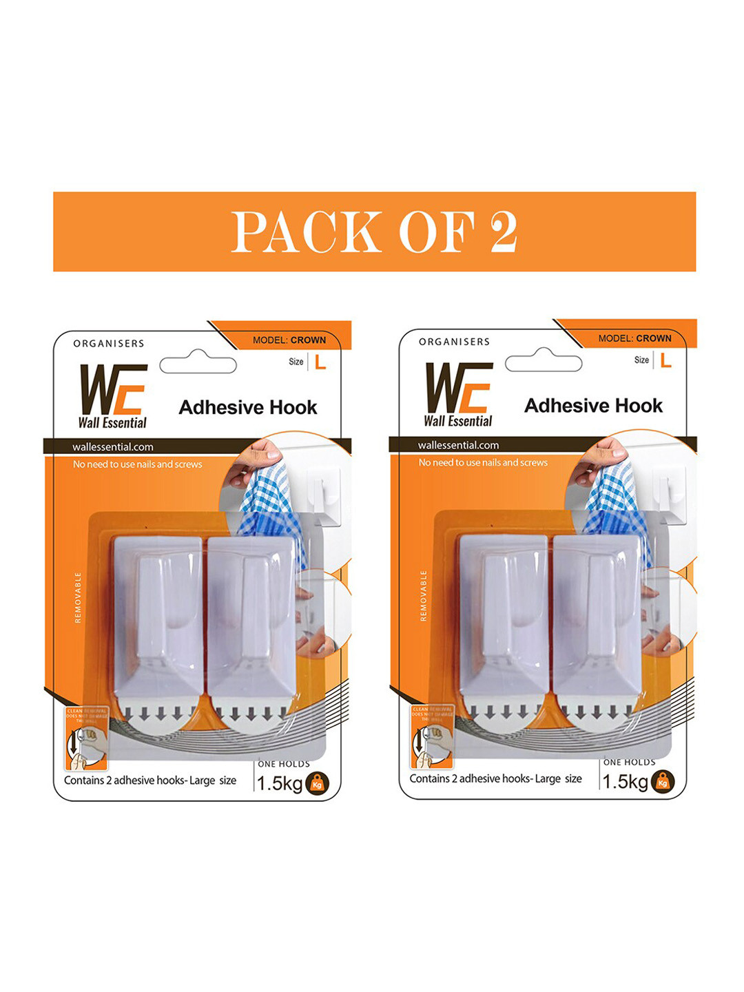 Art Street Pack of 2 Damage-Free Removable Utility Wall Hook