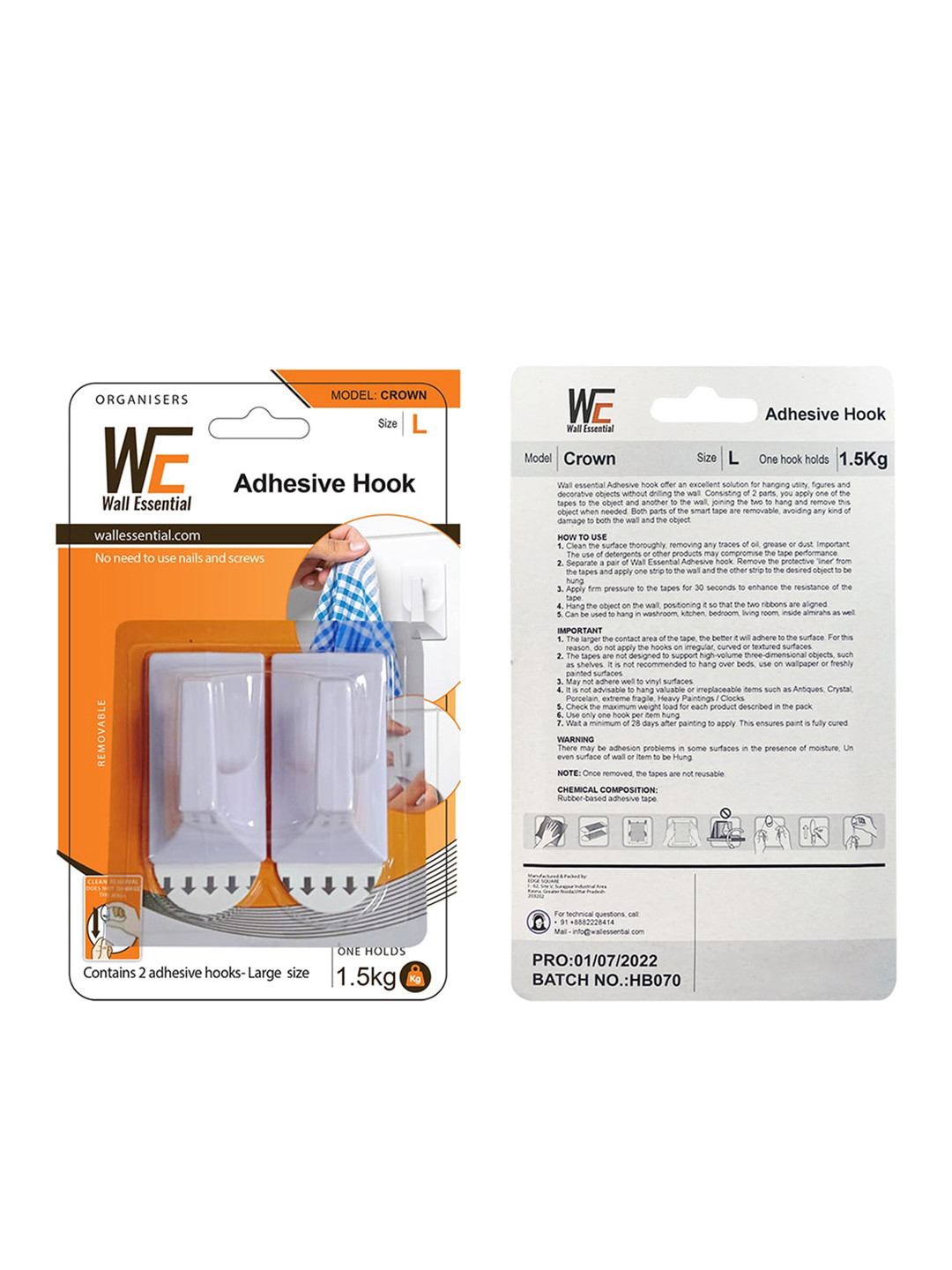 Art Street 2 Pieces Damage-Free Removable Utility Wall Hook