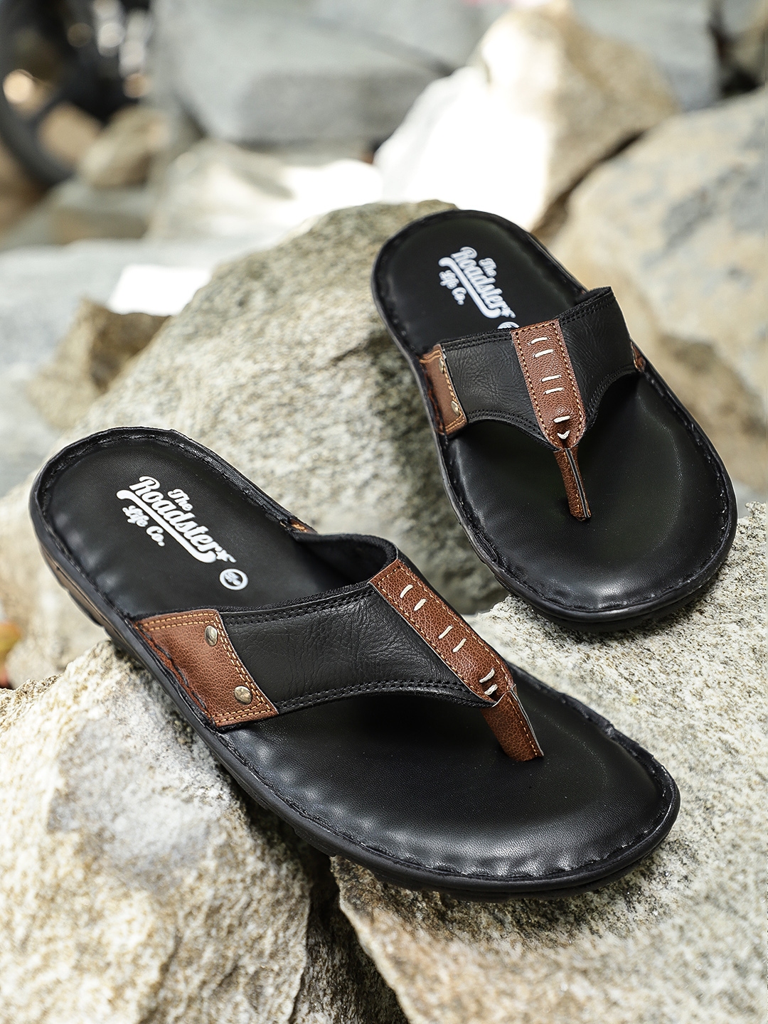 Roadster Men Black Brown Colourblocked Comfort Sandals