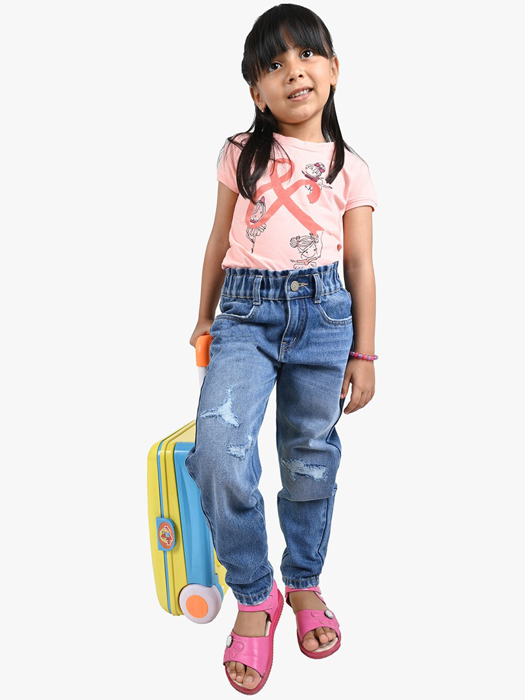 TALES & STORIES Girls Light Fade Dark Shade Mildly Distressed Jeans