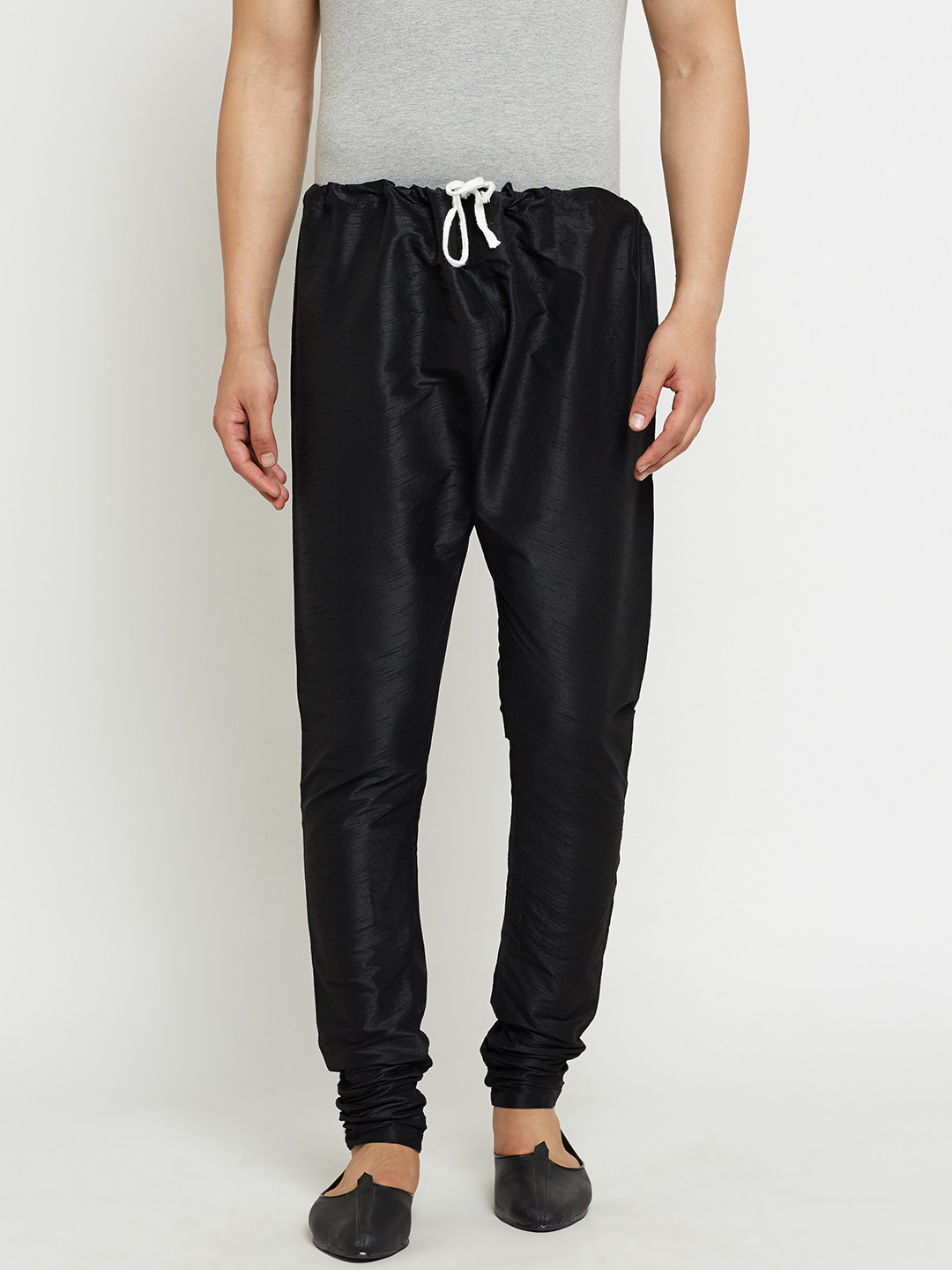 SOJANYA Men Black Solid Dupion Silk Pyjama